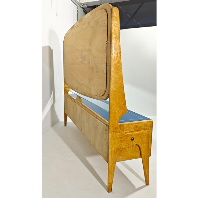 Italian Sideboard with Mirror in Maple Wood, Blue Glass and Brass, 1960s For Sale - Image 9 of 13