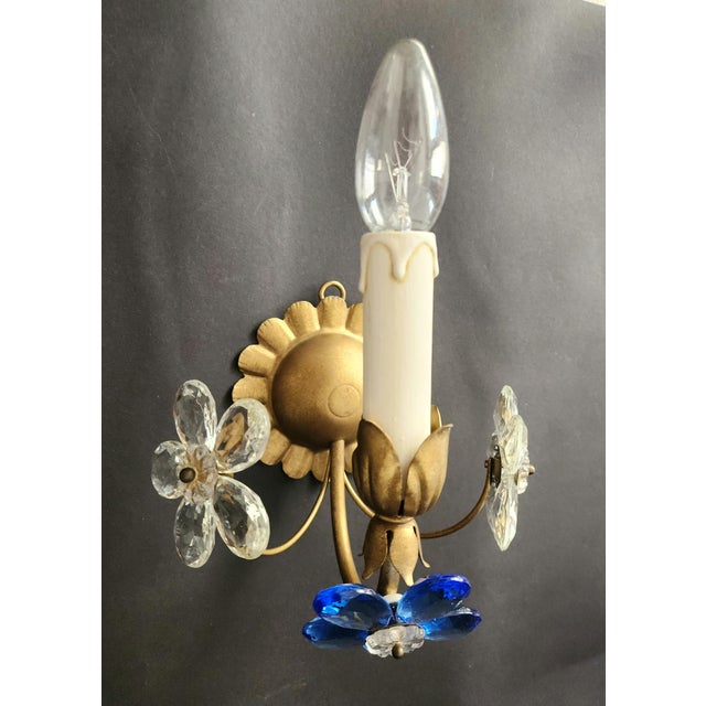 Gilt Floral Wall Lamps with Murano Glass Flowers, Italy, 1960s, Set of 2 For Sale - Image 13 of 18