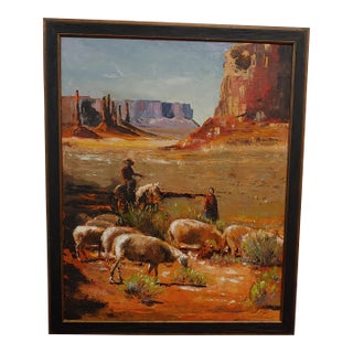 1970s Signed Southwestern Landscape Oil Painting, Framed For Sale