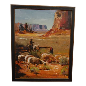1970s Signed Southwestern Landscape Oil Painting, Framed