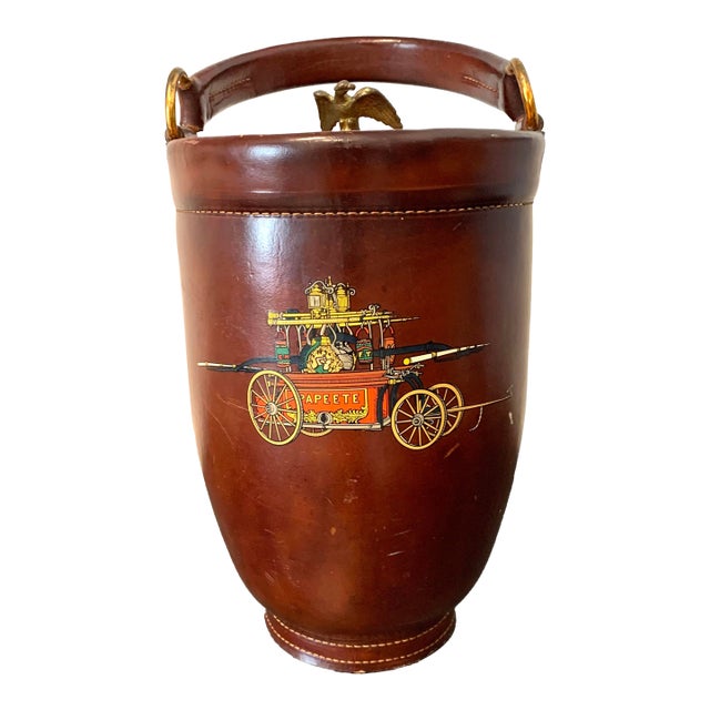 1950s Mid Century Modern Loyal Papeete Leather Wrapped Fire/Ice Bucket For Sale