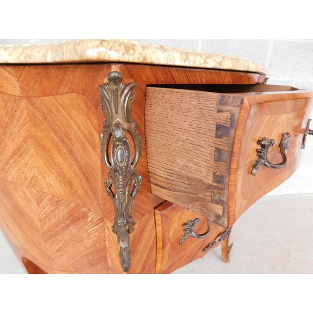 Mid 20th Century French Louis XV Style Marble Top Vintage 2 Drawer Commode 31.25"w For Sale - Image 5 of 17