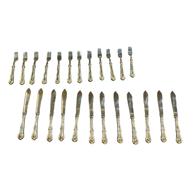 Silver-Plated Fish Knife and Fork Set by Mappin & Webb, Set of 24 For Sale