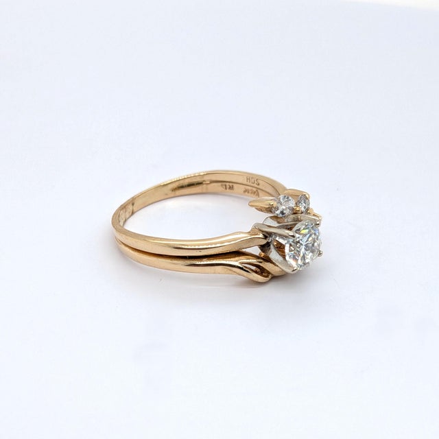 Gold 14k Yellow Gold Floral Engagement Ring With Wrap Around Band & Natural Diamonds, Size 7 For Sale - Image 8 of 9
