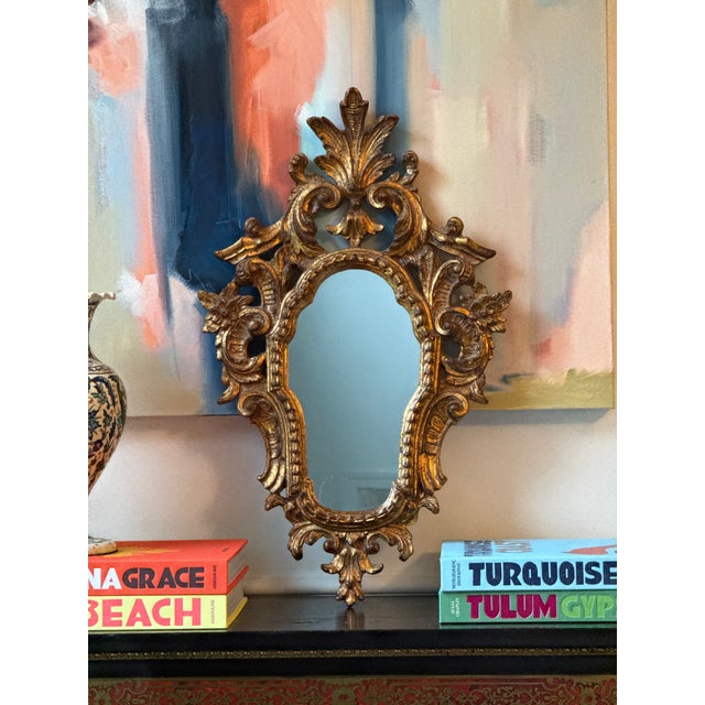 Wood Vintage Italian Handcrafted Gilt Wood Mirror For Sale - Image 7 of 7