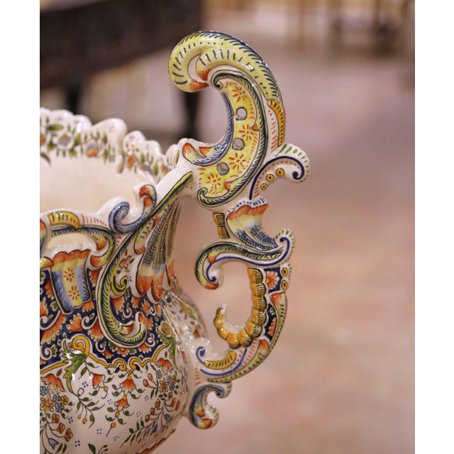 Early 20th Century French Desvres Faience Jardinière on Pedestal For Sale - Image 9 of 16