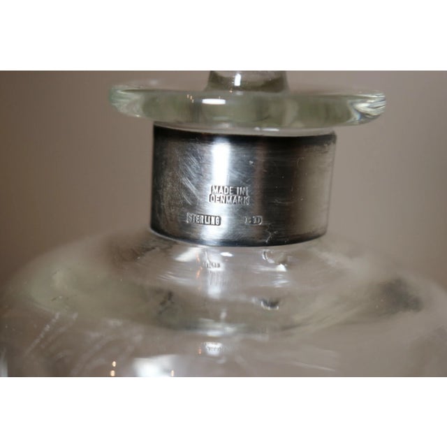 19th Century Antique Denmark Hand Blown Glass Sterling Silver Glug Glug Liquor Decanter For Sale - Image 5 of 12