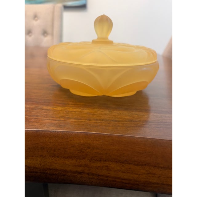 Beautiful vintage classic, timeless, yellow satin imperial glass, art deco Candy Dish. The Dish is in pristine condition...