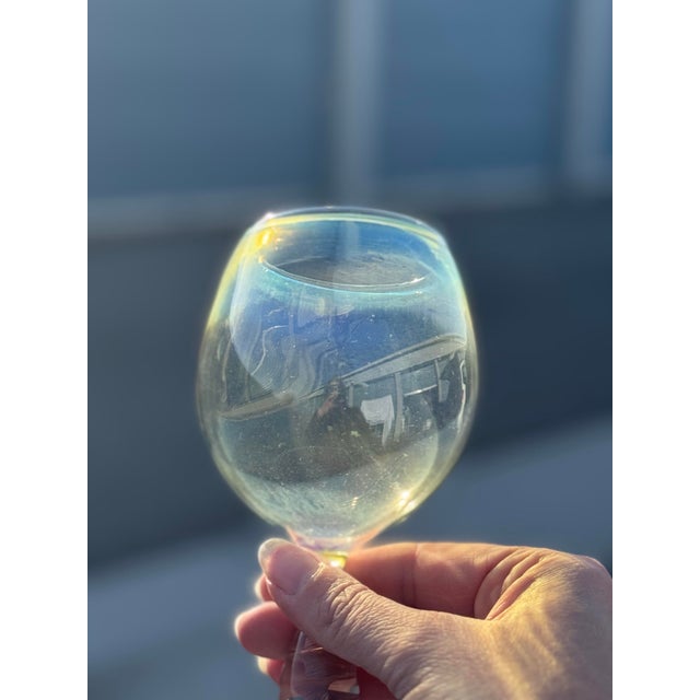 Contemporary Contemporary Hand-Blown Opalescent Yellow Tint Wine Glasses – Set of 2 Art Glass Stems For Sale - Image 3 of 9