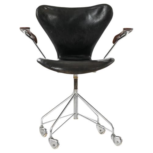 Office Chair in Leather, Steel and Rosewood by Arne Jacobsen for Fritz Hansen, 1967 For Sale - Image 11 of 11