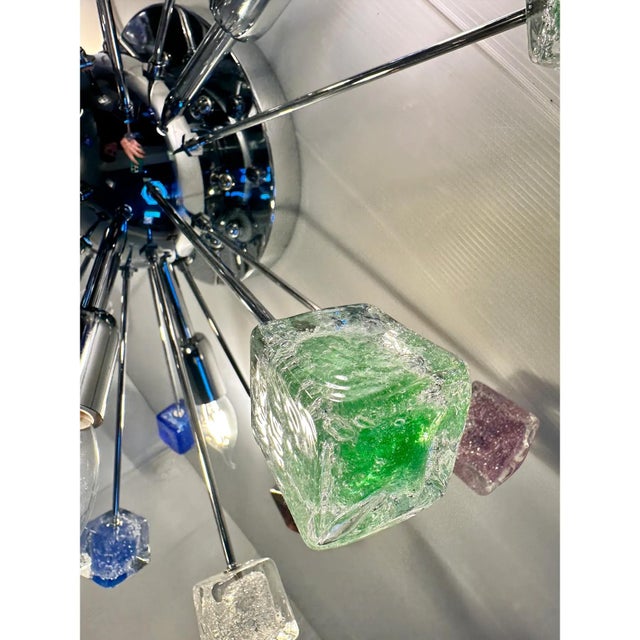 Multicolor Star Sputnik Little Cubes Murano Glass Flush Mount by Simoeng, in Exhibition Piece conditions. Designed from...