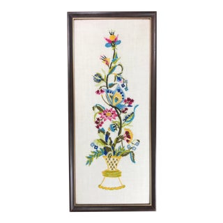 Mid 20th Century Floral Arrangement Needle Point Framed Wall Hanging For Sale