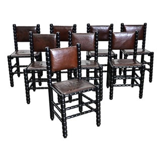 English 19th Century Set of Eight Bobbin Turned Dining Chairs For Sale