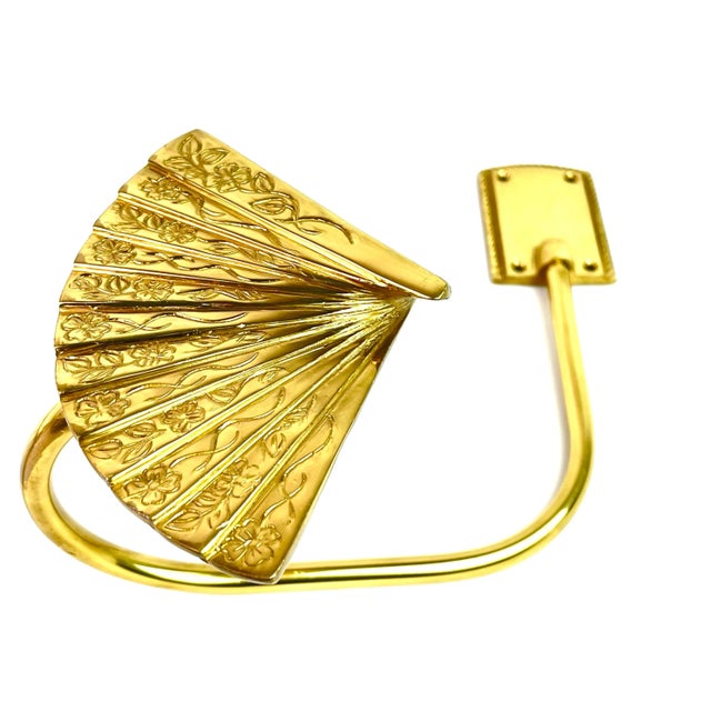 Vintage Gold Brass Fan Curtain Drapery Holdback Sconces For Sale - Image 10 of 12