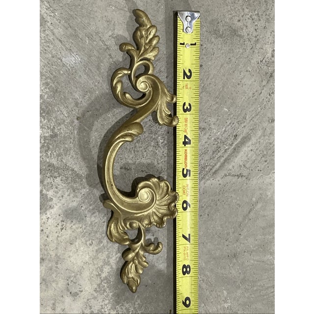 French Provincial Antique Pair French Provincial Style Curved Painted Metal Solid Brass Drawer Pull For Sale - Image 3 of 3