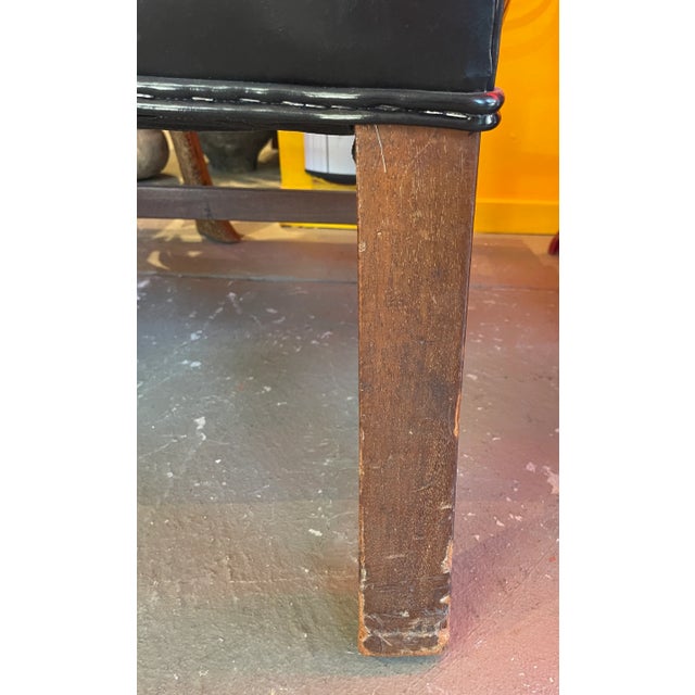 Animal Skin Patent Leather English Wingback Chair and Ottoman For Sale - Image 7 of 12