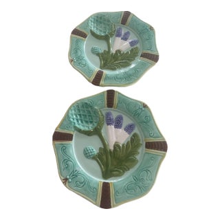 2 Majolica Aqua Plates For Sale