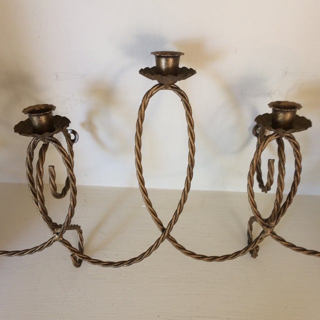 Italian Gold Gilt Twisting Wire 5 Candle Wall Sconces - a Pair For Sale - Image 9 of 13