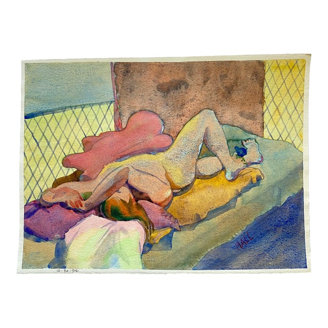Original Watercolor Painting of a Female Nude by Jon Hall 1990s For Sale