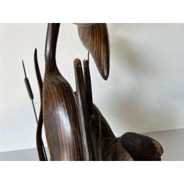 Vintage Carved Wood Heron Bird Sculpture For Sale - Image 4 of 13