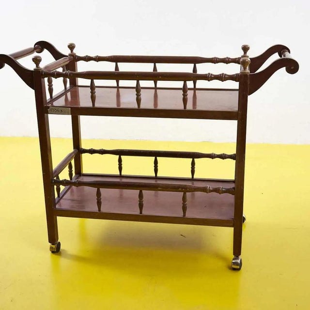 Brown Wooden Serving Trolley, Italy, 1960s For Sale - Image 8 of 9