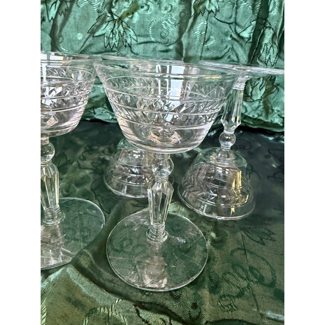 Art Deco 1930s Art Deco Decorative Stem Etched Crystal for Cognac- 4pc For Sale - Image 3 of 7