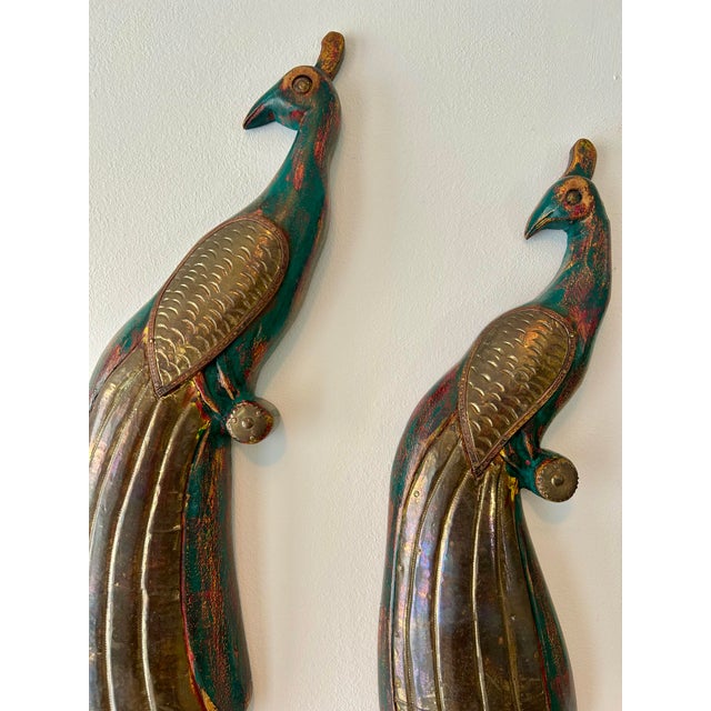 Vintage Wooden "Balinese" Peacock Trio in Brass & Wood For Sale - Image 9 of 10