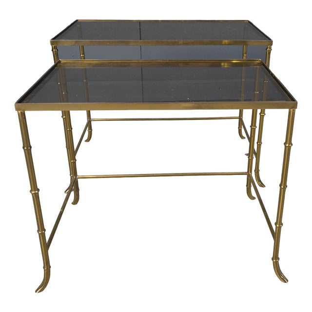 Brass and Faux Bamboo Nesting Tables, 1960s, Set of 2 For Sale