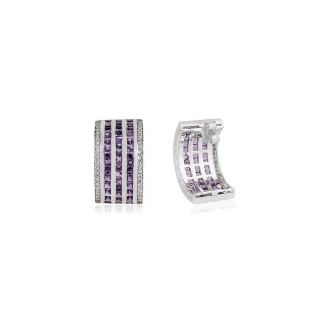 Art Deco Amethyst Multi-Line Bar Earrings With Zircon Accents in 925 Silver, A Pair For Sale - Image 3 of 9