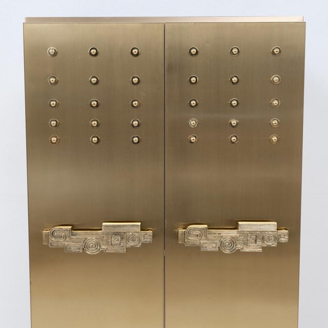 Italian Brass Bar Cabinet with Sculptural Cast Brass Handles, 1980 For Sale - Image 6 of 11