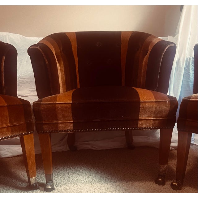 Art Deco Vintage Art Deco St Timothy Chair Company Velvet Barrel Back Club Chair For Sale - Image 3 of 12