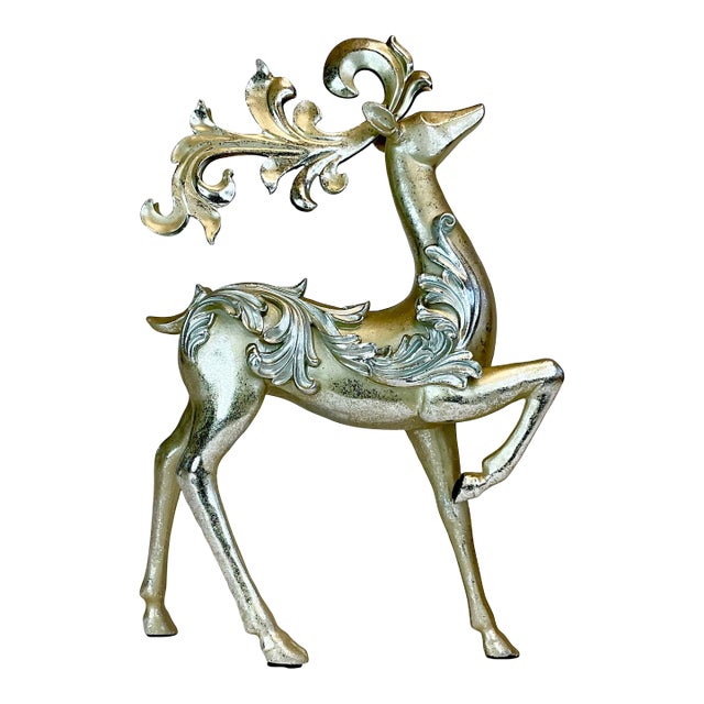 Vintage Italian Tole Gold & Silver Christmas Reindeer Figural For Sale