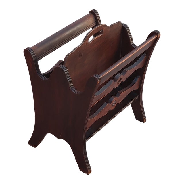 Vintage Walnut Canterbury Magazine Rack For Sale