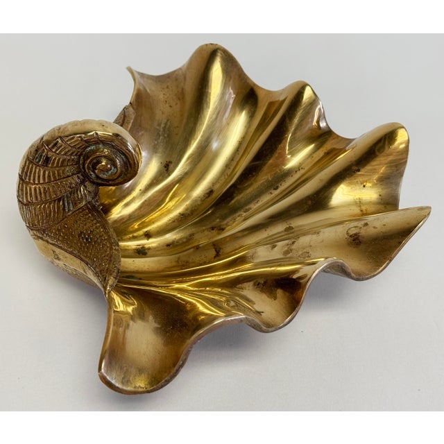 Vintage Scalloped Brass Shell Catchall Dish For Sale - Image 12 of 14