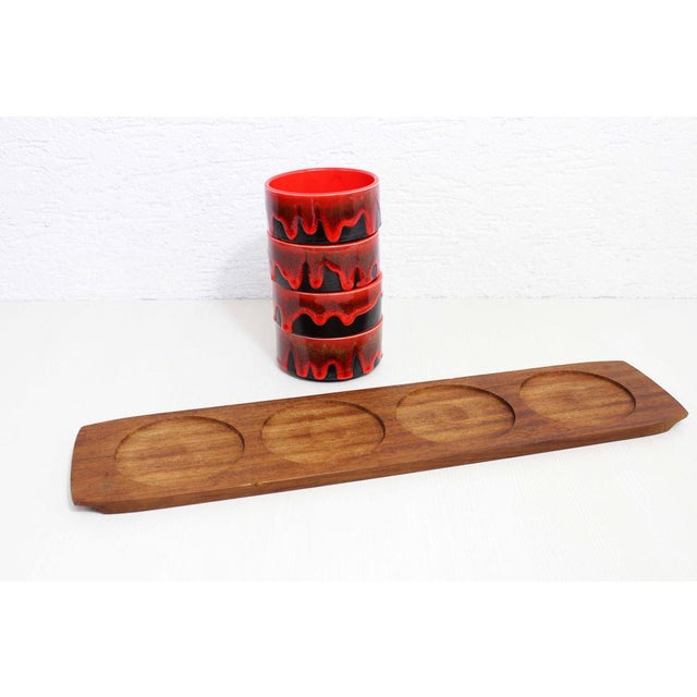 Brown Vintage Service Tray and Ramekins in Teak and Ceramic, 1960s, Set of 5 For Sale - Image 8 of 14
