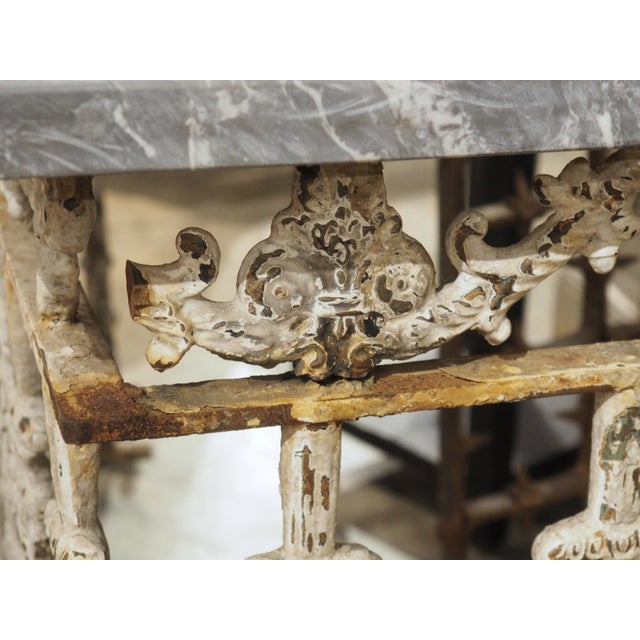 White Antique Belgian Painted Iron Balcony Console Table With Marble Top, Circa 1900 For Sale - Image 8 of 17