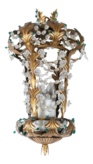 Vintage 1960s Gilt Metal and Crystal Lantern Style Pendant