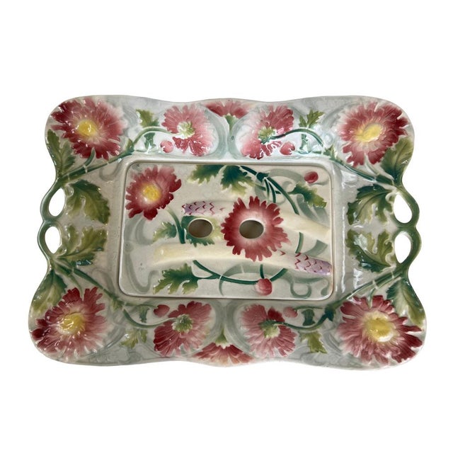 Art Nouveau Barbotine Plates with Asparagus Dish from Saint Clément, Set of 7 For Sale - Image 3 of 17