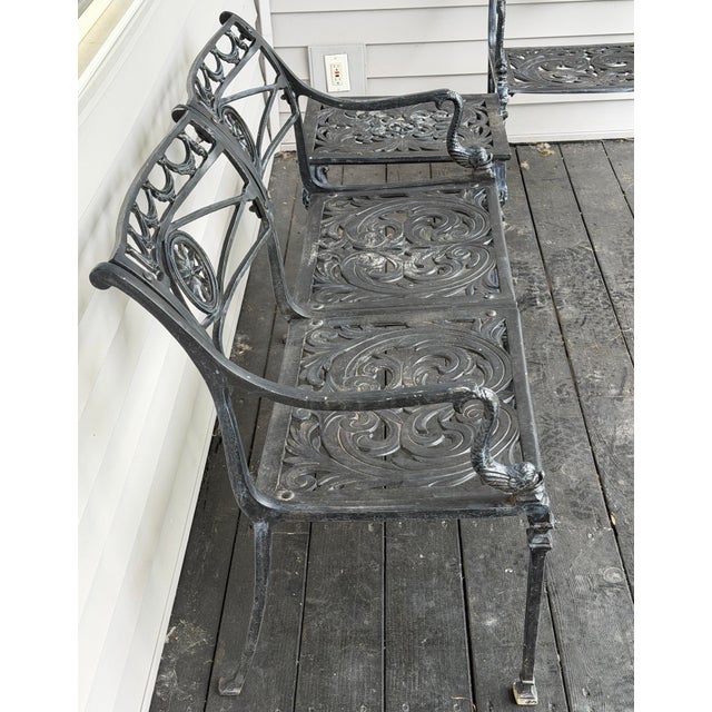 1960s Vintage Star and Dolphin Double Settee Arm Chair Table With Filigree a Set of 3 For Sale - Image 5 of 12