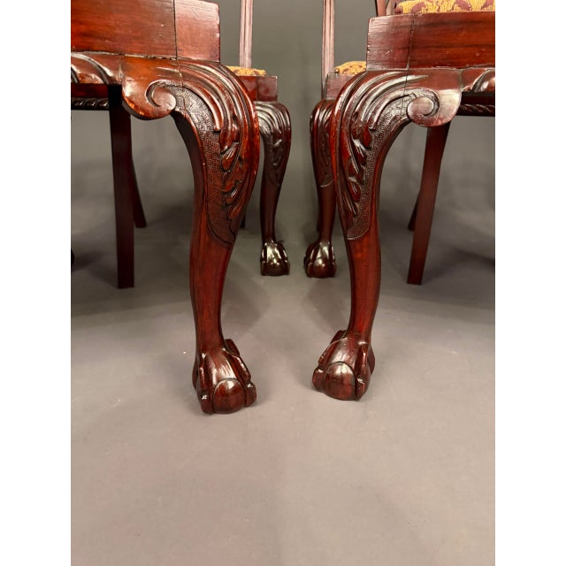 Chippendale Antique Chippendale Style Mahogany Side Chair Set of 4 With Floral Upholstery, C. 1890 For Sale - Image 3 of 16