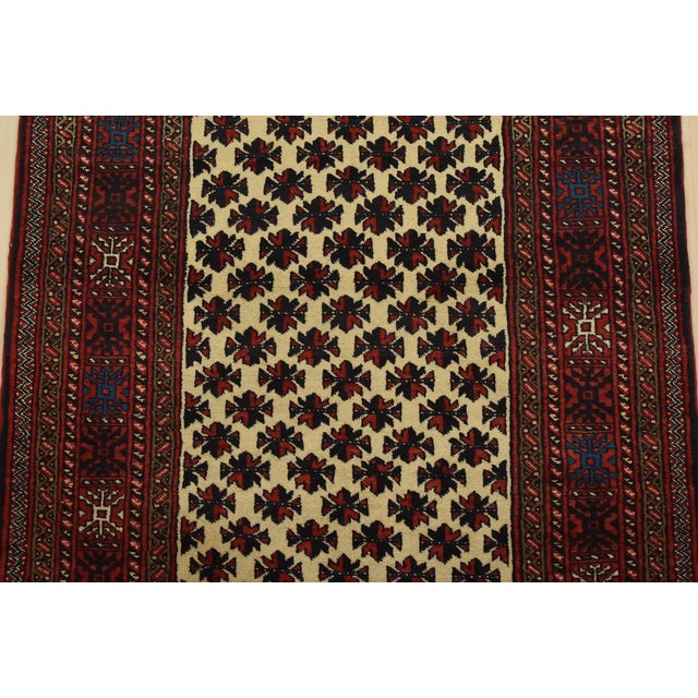 Textile Baloch Rug 3’5” X 6’9” Ivory Wool Vintage Tribal Hand-Knotted Carpet For Sale - Image 7 of 12