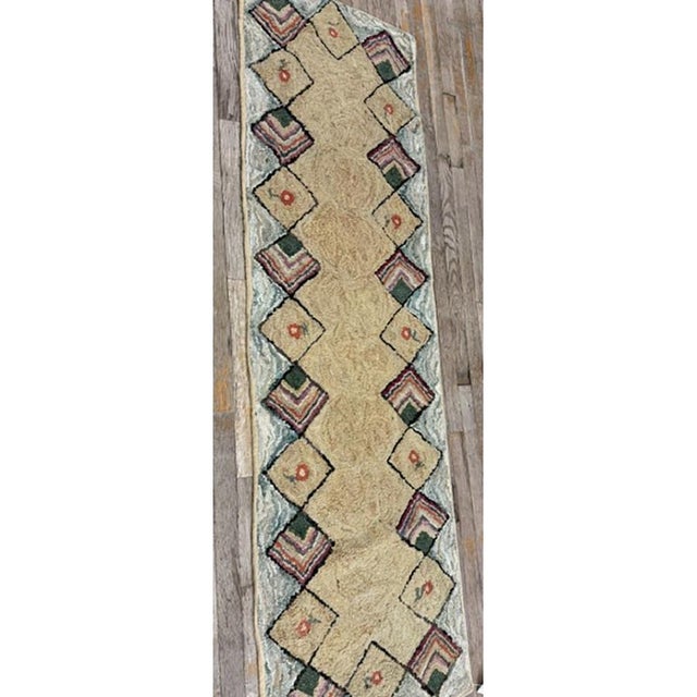 American 1880s Rustic Beige Open Field Folk Art Runnner Antique American Wool Hooked Rug For Sale - Image 3 of 6