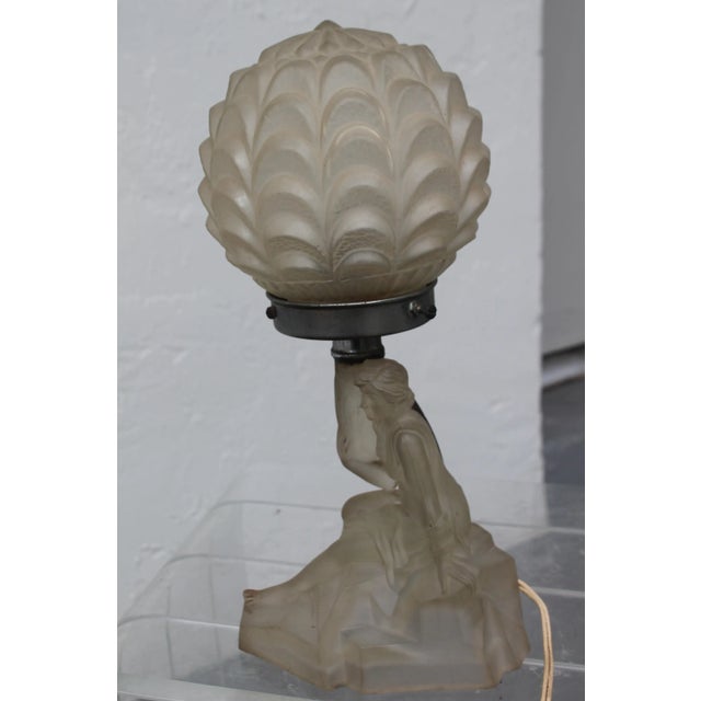C1930's French Art Deco Frosted Female Figural Table Lamp by Walter & Sohne. For Sale - Image 11 of 11