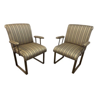 Vintage Mastercraft Upholstered Brass Arm Chairs - Set of 2 For Sale