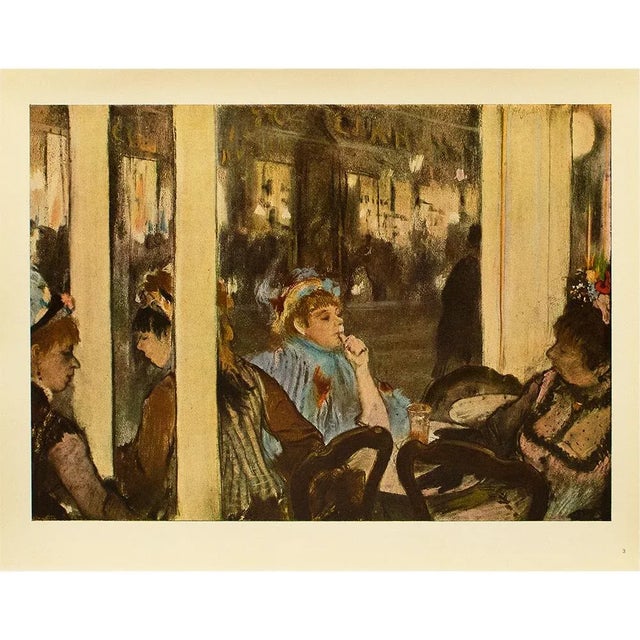 An excellent First Edition French Impressionist vintage full color print after oil painting "At the Cafe" by Edgar Degas....