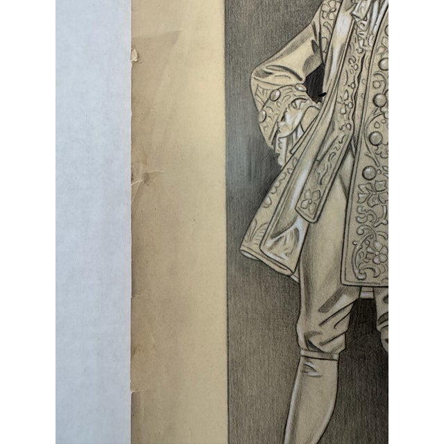 1940s 1940s Original Signed Graphite Illustration of 18th Century Couple in Period Dress, 11 × 14 In. For Sale - Image 5 of 9