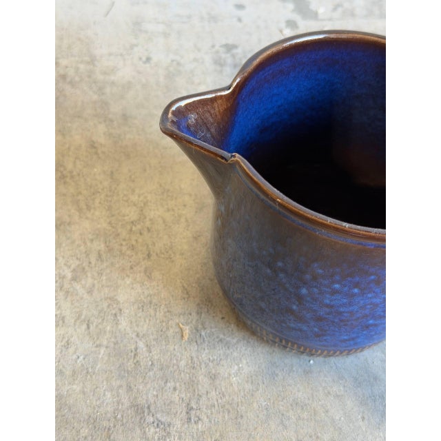 Ceramic Pitcher With Flared Spout and Cobalt Blue Glaze Gefle Kosmos Mid-Century Modern 1960s For Sale - Image 4 of 9