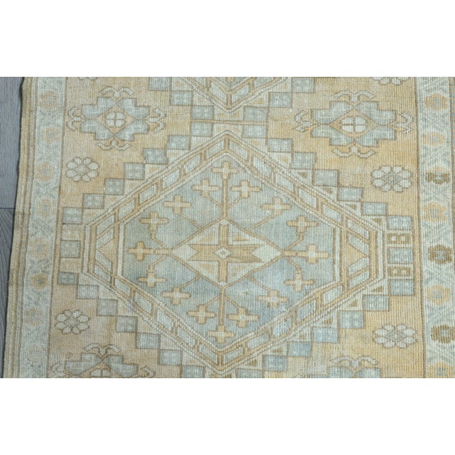 Textile Khaki and Baby Blue Oushak Turkish Rug For Sale - Image 7 of 11