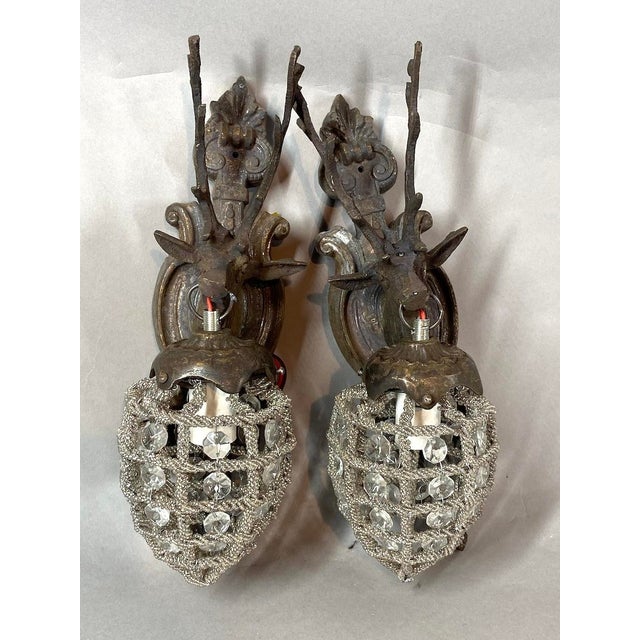 Late 20th French Louis XVI Bronze Deer Wall Lamps Sconces Pair For Sale - Image 9 of 9