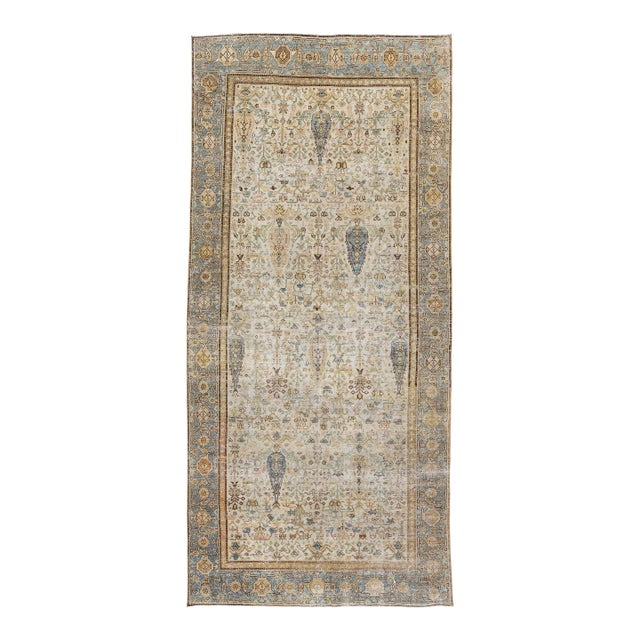Late 19th Century Beige 19th Century Persian Malayer Gallery Wool Rug With Allover Design For Sale